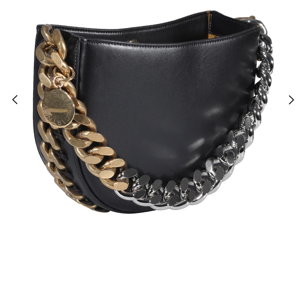 Stella McCartney Black Frayme Crossbody Bag with Gold and Silver Chain